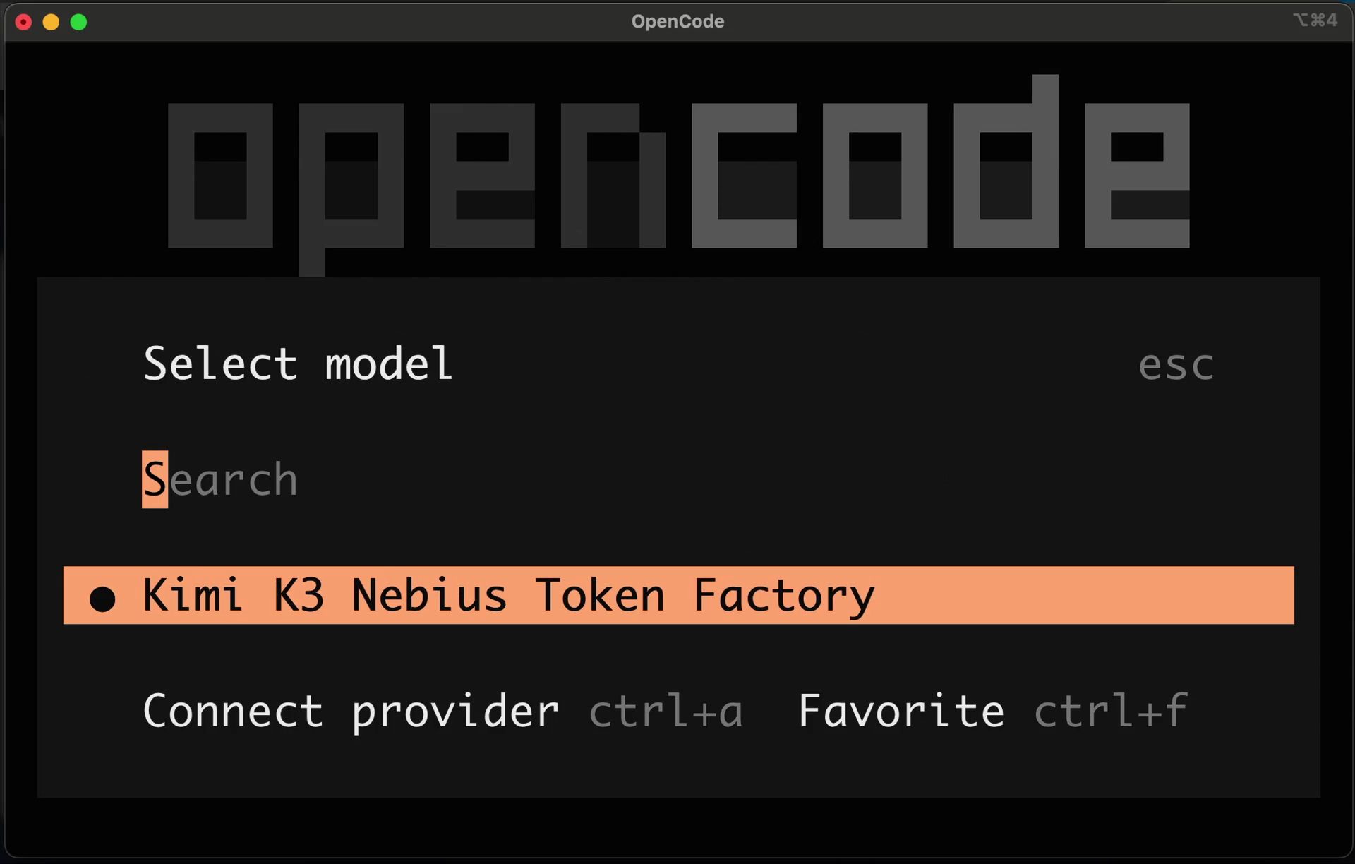 Choosing a Nebius Token Factory model in OpenCode