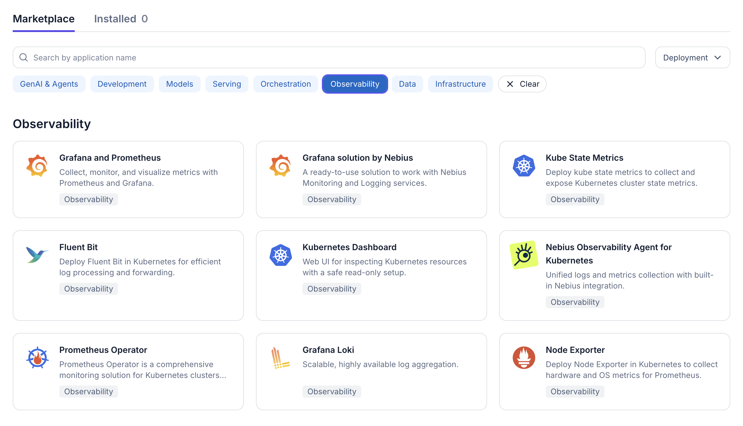 The image shows the updated navigation in the Applications marketplace